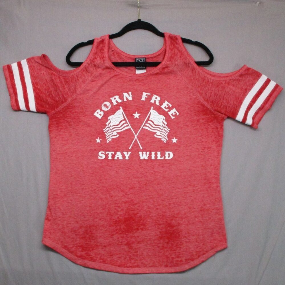 Modern Lux Open Shoulder Semi-Sheer T-Shirt Red Women Size | L